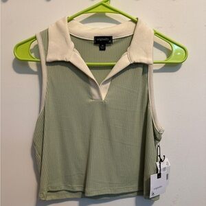 Sage Green Sleeveless Polo Crop Tank Top